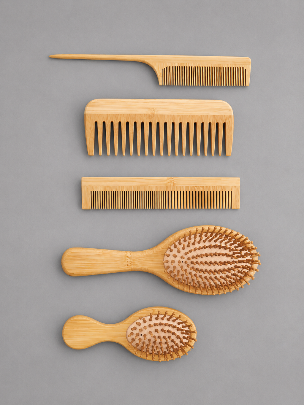5 Piece Bamboo Hair Brush set