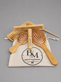 5 Piece Bamboo Hair Brush set with perfume bottle