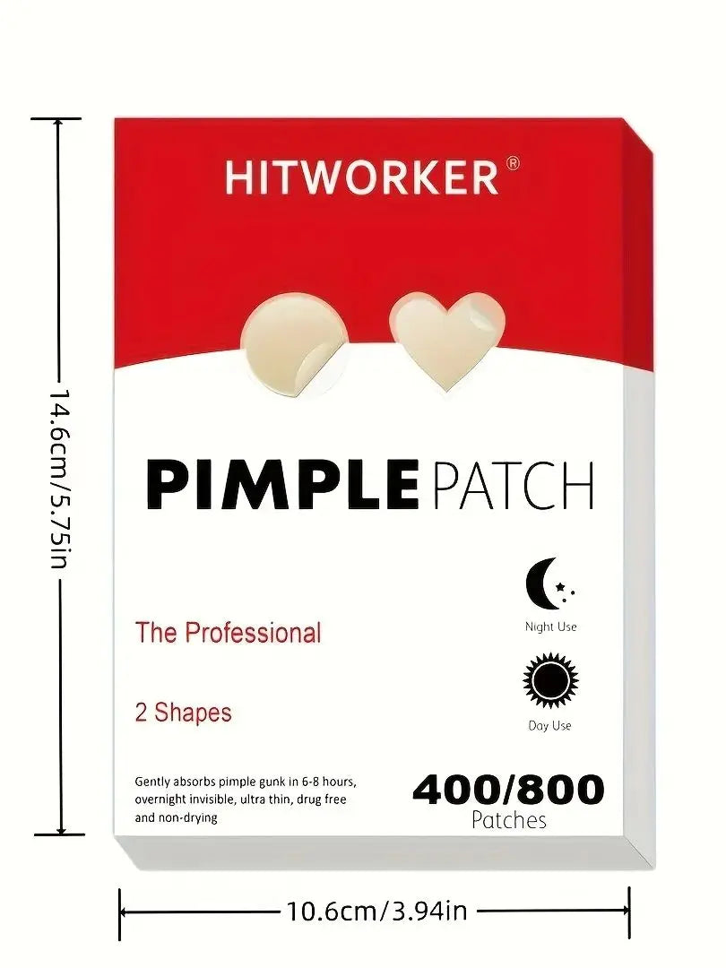 400/800pcs HITWORKER Hydrocolloid Acne Patches, 2 Sizes, Day & Night Use, Beige, Oil Control, Fragrance-Free