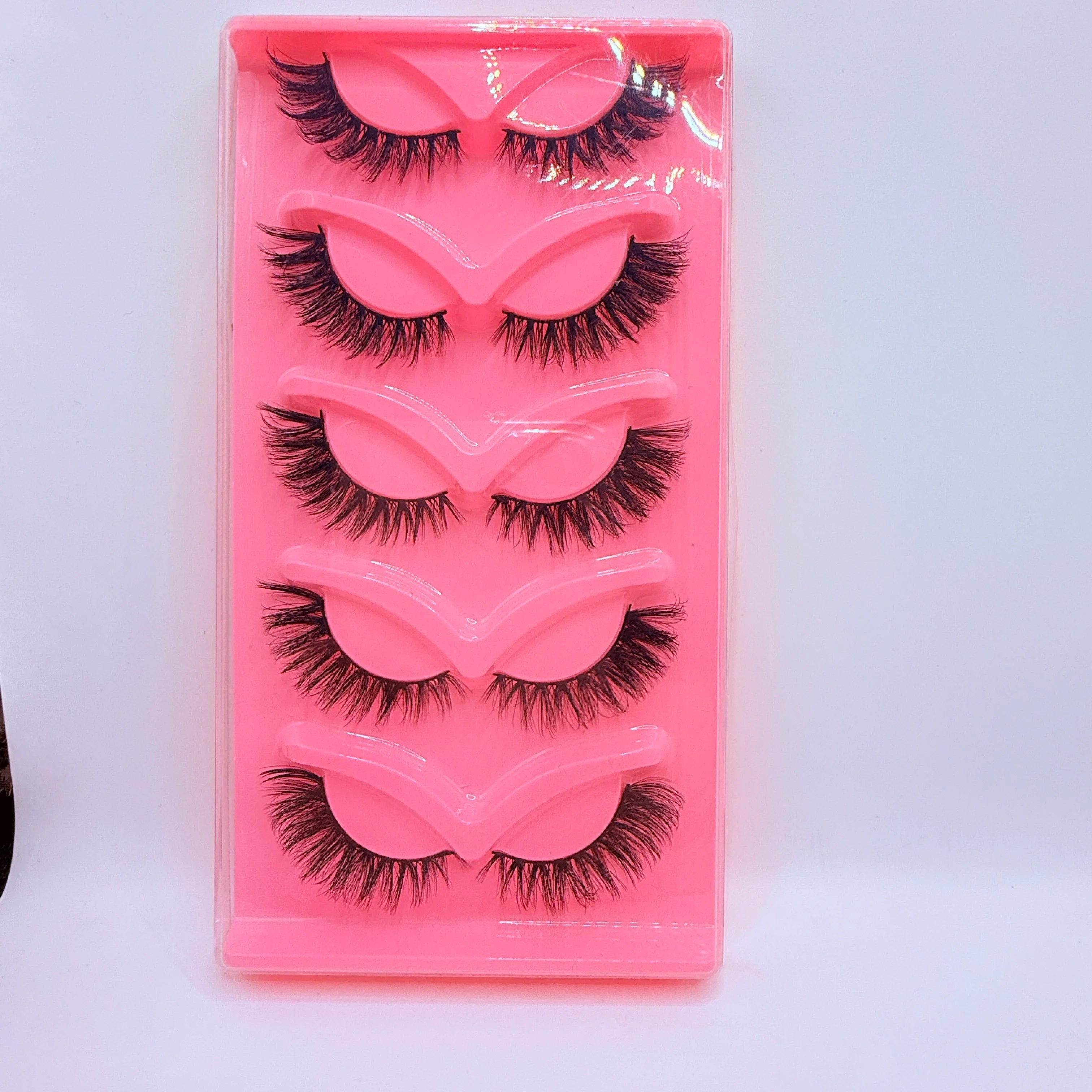 Hot Selling Makeup 5 Pairs Cat Eye Lashes Faux False Eyelashes Dramatic Volume Strip Lashes