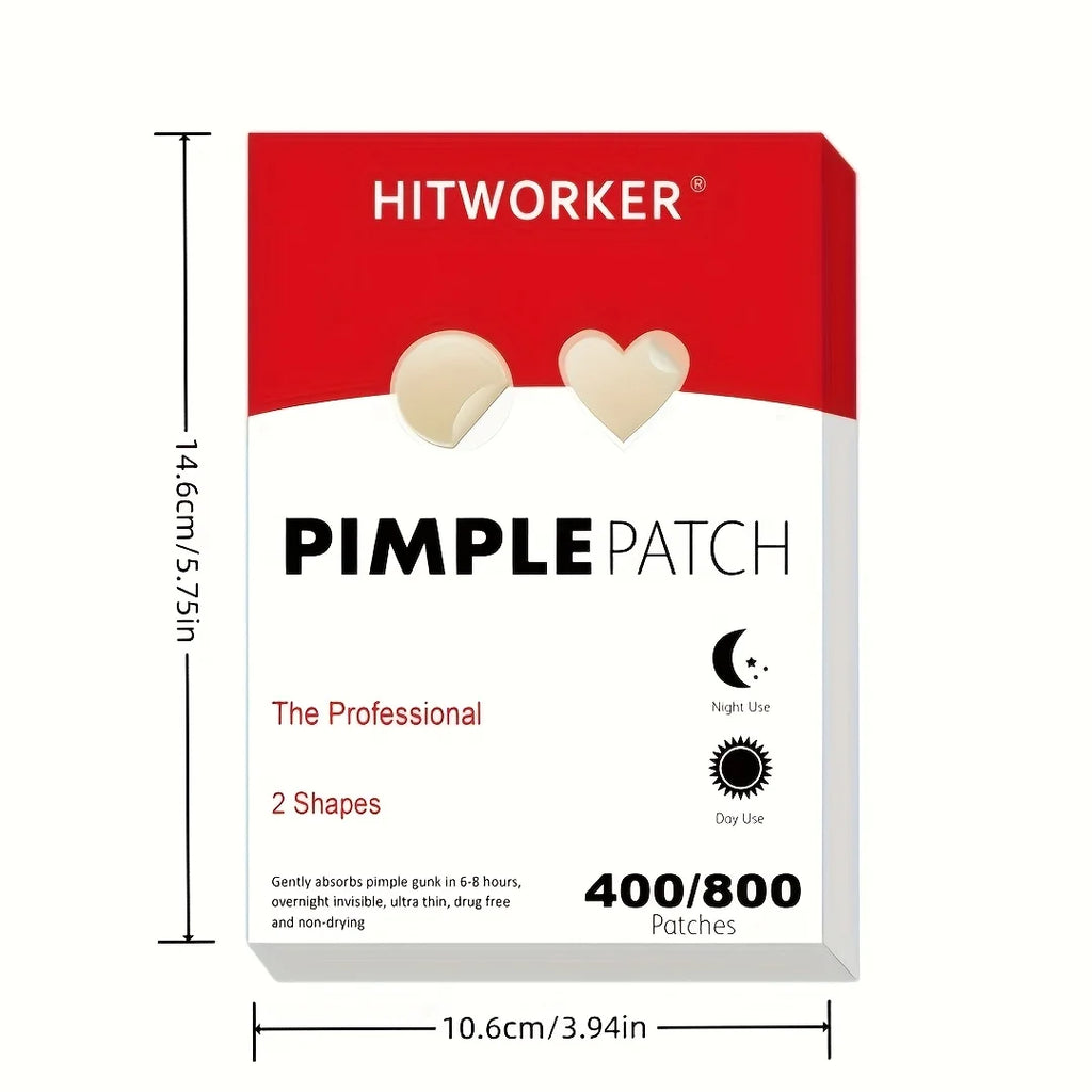 400/800pcs HITWORKER Hydrocolloid Acne Patches, 2 Sizes, Day & Night Use, Beige, Oil Control, Fragrance-Free