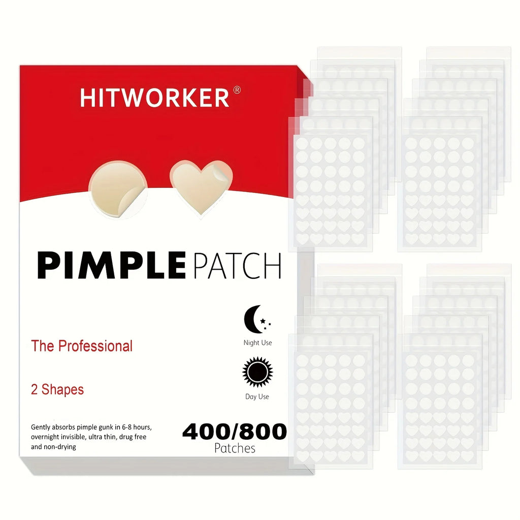 400/800pcs HITWORKER Hydrocolloid Acne Patches, 2 Sizes, Day & Night Use, Beige, Oil Control, Fragrance-Free